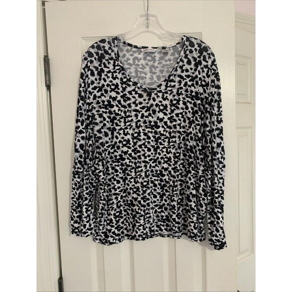 Laura Ashley Shirt Top Black White Leopard Stretch Travel Long Sleeve Wo… - Picture 2 of 6